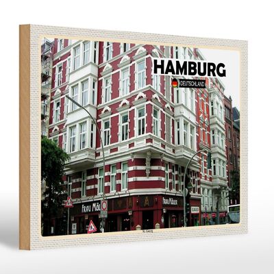 Cartello in legno città Amburgo St. Città vecchia di Georg 30x20cm