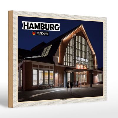 Cartel de madera ciudades Hamburgo Deichtorhallen arte 30x20cm