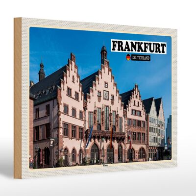 Cartel de madera ciudades Frankfurt arquitectura romana 30x20cm