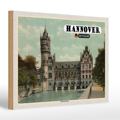 Cartello in legno città Hannover fiume acqua arte castello 30x20 cm