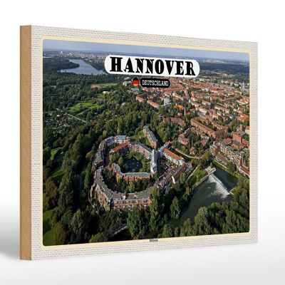 Cartel de madera ciudades de Hannover Tres hermanos cálidos 20x30cm