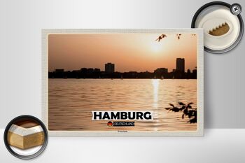 Panneau en bois villes Hambourg Winterhude coucher de soleil 30x20cm 2