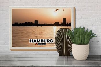 Panneau en bois villes Hambourg Winterhude coucher de soleil 30x20cm 3
