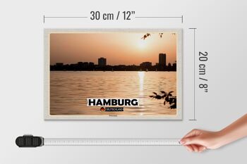 Panneau en bois villes Hambourg Winterhude coucher de soleil 30x20cm 4