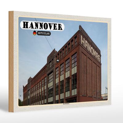 Cartello in legno città di Hannover Hanomag ingegneria meccanica 30x20cm