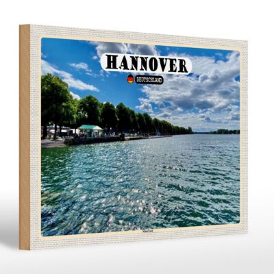 Letrero de madera ciudades Hannover Maschsee naturaleza 30x20cm regalo