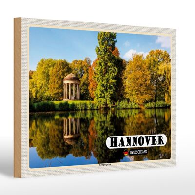 Cartel de madera ciudades de Hannover vista de Georgengarten 30x20cm