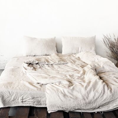 Set biancheria da letto in lino con lacci in luce naturale (singolo)