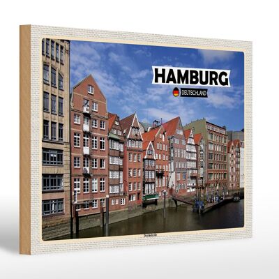 Cartello in legno città Amburgo Deichstrasse fiume 30x20 cm regalo
