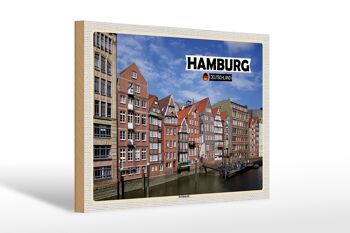 Panneau en bois villes Hambourg Deichstrasse rivière 30x20cm cadeau 1