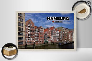 Panneau en bois villes Hambourg Deichstrasse rivière 30x20cm cadeau 2