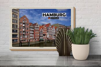 Panneau en bois villes Hambourg Deichstrasse rivière 30x20cm cadeau 3