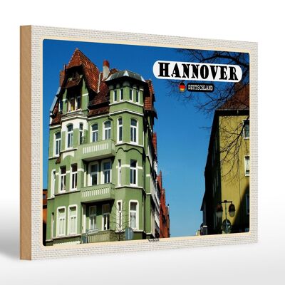 Letrero de madera ciudades Hannover Nordstadt edificios 30x20cm
