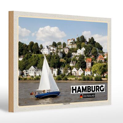 Cartel de madera ciudades Hamburgo escalera distrito barco 30x20cm