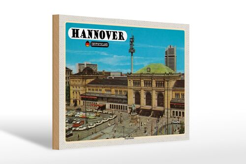 Holzschild Städte Hannover Hauptbahnhof Gemälde 30x20cm