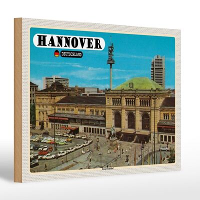 Cartel de madera ciudades Hannover estación central cuadro 30x20cm