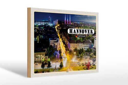 Holzschild Städte Hannover Blick auf Linden Nacht 30x20cm
