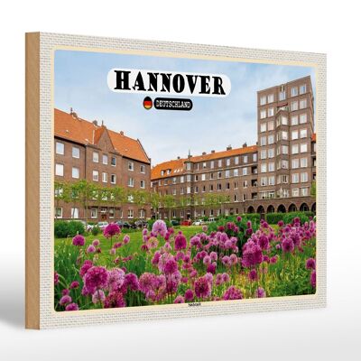 Cartello in legno città edifici Hannover Südstadt 30x20cm