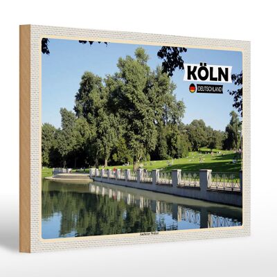 Holzschild Städte Köln Aachener Weiher Park 30x20cm Geschenk