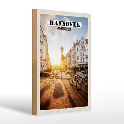 Cartel de madera ciudades Hannover Oststadt amanecer 20x30cm