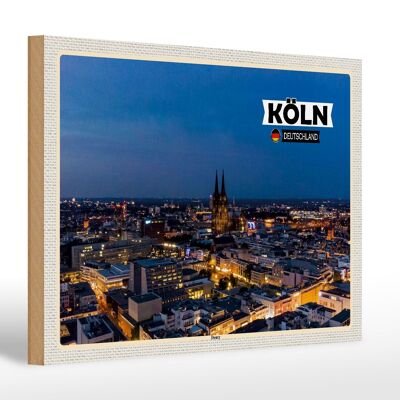 Wooden sign cities Cologne Deutz view of city 30x20cm