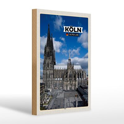 Cartel de madera ciudades Catedral de Colonia vista de la plaza de la catedral 20x30cm
