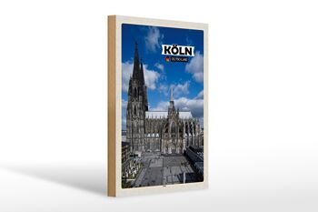 Panneau en bois villes Cathédrale de Cologne vue sur la place de la cathédrale 20x30cm 1