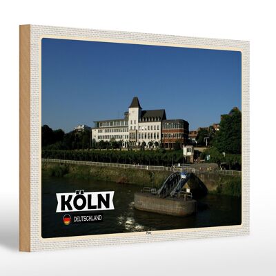 Panneau en bois villes Cologne Porz Rhin bâtiment 30x20cm cadeau