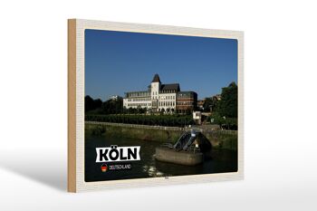 Panneau en bois villes Cologne Porz Rhin bâtiment 30x20cm cadeau 1