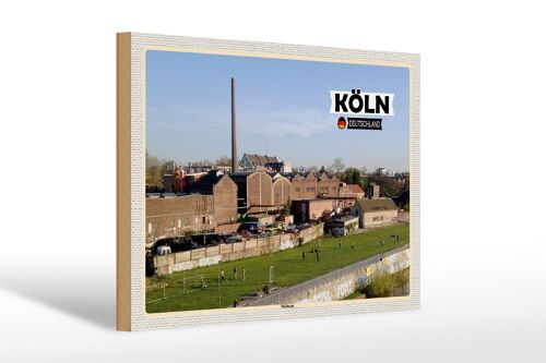 Holzschild Städte Köln Mülheim Industrie Fluss 30x20cm