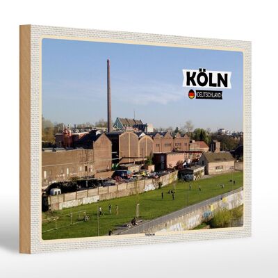Cartel de madera ciudades Colonia Mülheim industria río 30x20cm