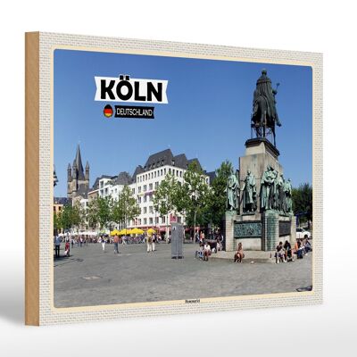 Panneau en bois villes Cologne Heumarkt Platz sculpture 30x20cm