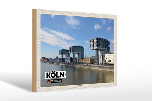 Holzschild Städte Köln Kranhäuser Rhein Fluss 30x20cm