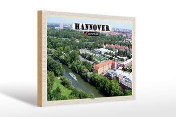 Panneau en bois villes de Hanovre vue d'Ihmeufer 30x20cm 1