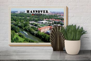 Panneau en bois villes de Hanovre vue d'Ihmeufer 30x20cm 3