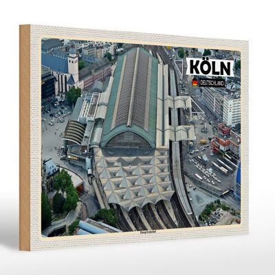 Cartello in legno città Colonia vista della stazione centrale 30x20 cm