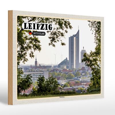 Cartello in legno città Lipsia Fockeberg vista 30x20 cm