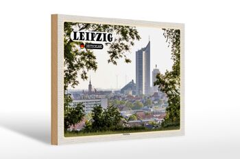 Panneau en bois villes Leipzig vue Fockeberg 30x20cm 1