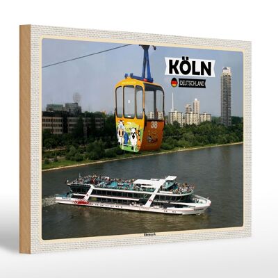 Letrero de madera ciudades Colonia Rheinpark teleférico barco 30x20cm