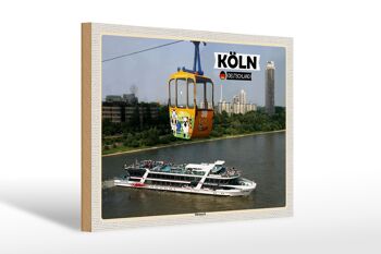 Panneau en bois villes Cologne Rheinpark téléphérique bateau 30x20cm 1