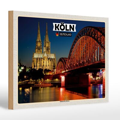 Holzschild Städte Köln Hohenzollernbrücke Nacht 30x20cm