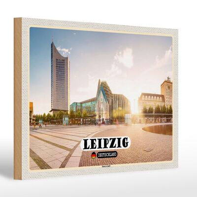 Letrero de madera ciudades Leipzig centro ciudad estanque edificio 30x20cm