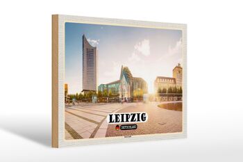 Panneau en bois villes Leipzig centre-ville étang bâtiment 30x20cm 1