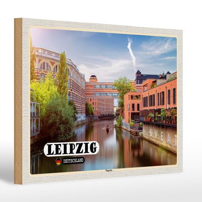 Cartel de madera ciudades Leipzig río Plagwitz 30x20cm regalo