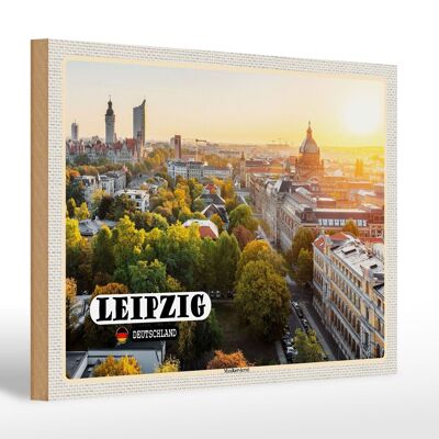 Cartel de madera ciudades Leipzig vista de Möcken 30x20cm
