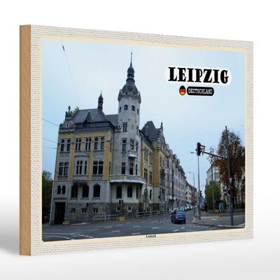 Cartel de madera ciudades Leipzig Calle Leutzsch 30x20cm
