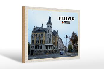 Panneau en bois villes Leipzig rue Leutzsch 30x20cm 1