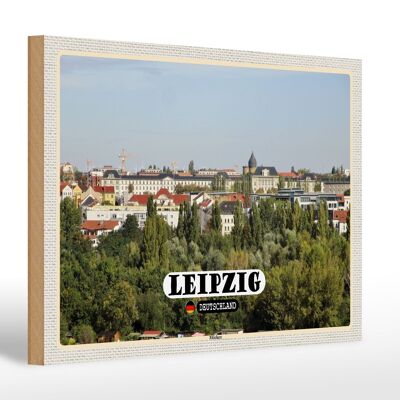 Cartel de madera ciudades Leipzig vista barrio de los músicos 30x20cm