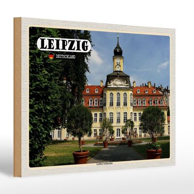 Cartello in legno città Lipsia Gohliser Schlösschen 30x20cm