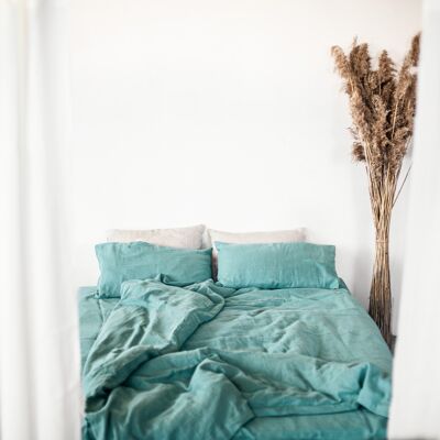 Set biancheria da letto in lino grigio menta (singolo)
